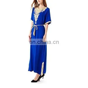 Embroidery Gown With Belts Rayon Soft and Comfortable Plain Abaya Muslim Dresses(Mu052001) thumbnail-3