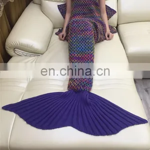 Manufacture Fashion Cute Christmas Gift Knit Throw Soft Blanket Mermaid Tail Blanket for Adult Kids thumbnail-1