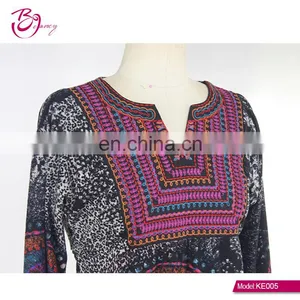 Spandex Ethnic Digital Printing Burgundy Gypsy Design Ropa Mujer Tunic for Old Ladies thumbnail-5