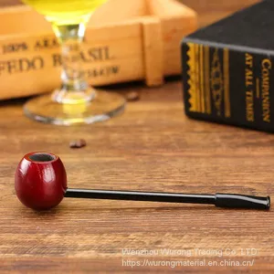 145mm Length Short Wooden Resin Short Tobacco Pipe With Red Sandal Round Head for Smoking thumbnail-2