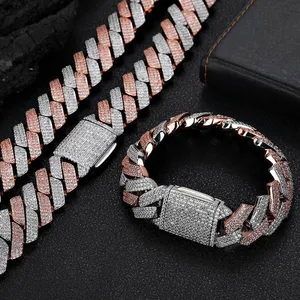 Moissanite Diamond Gold Plated Cuban Link Chain Necklace Christian Religious Bracelet for Men & Women thumbnail-2