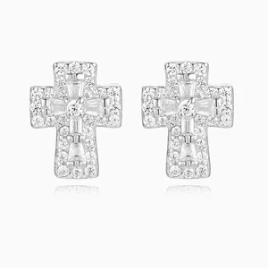 Shining Star Jewelry Hip Hop Rapper VVS Moissanite Mens Cross Stud Earrings thumbnail-2