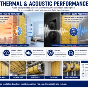 Waterproof Vapor Barrier Glass Wool Insulation, Reinforced Foil Faced Fiberglass Wool, Fire Heat Sound Insulation Glasswool thumbnail-2