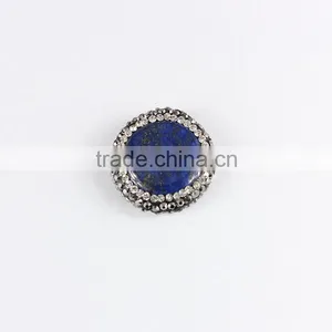 PC1627 Round 24mm Crystal Pave Big Blue Lapis Lazuli Gemstone Pendant thumbnail-1