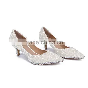 Shoes Manufactoring Own Label Pearl Upper Women Low Heels Wedding Shoes thumbnail-5