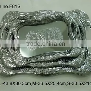 3pcs High End Quality Double Hollow Handles Steel Tableware Tray Three Size: Large, Medium, Small thumbnail-1