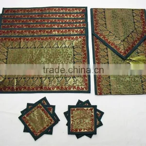 Placemats and Coaster in Green Color Indian Silk Table Runner thumbnail-1