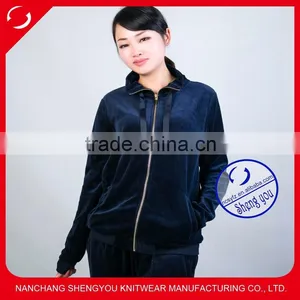 Custom Women Long Sleeve Stand Collar Velour Zipper Sport Wear Hoodies Sweastshirts Wholesale Quality Choice thumbnail-1