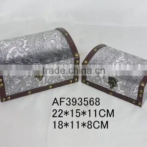 Silver Flower Pattern Leather Cover Gift Jeweled Wood Box thumbnail-1