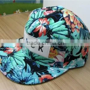 WL057-9 100% Cotton Canvas Hawaiian Printed Flat Brim Fitted Cap thumbnail-1