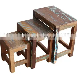 INDIAN FURNITURE RECYCLE WOOD SET OF STOOL thumbnail-1