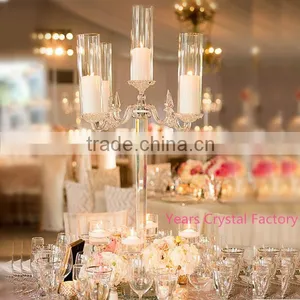 Beautiful Crystal Candelabra for Wedding Centerpiece Decoration Glass Hurricanes Candelabra Wedding Favors Stand thumbnail-1