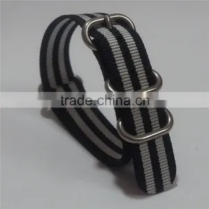 4 Rings Black Gray Stripe James Bond Zulu ODM Watch Bands thumbnail-4