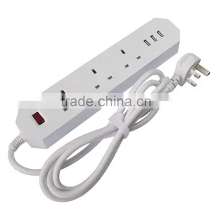 1.8meter White UK 3-Outlet USB Extension Socket With 3USB Charging Ports thumbnail-1