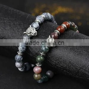 Hot Antique Crystal Rhinestone Leopard Head Lava Stone Buddha Bracelet thumbnail-3