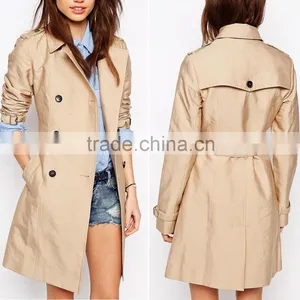 Fashion Women Long Khaki Long Sleeve Wind Coat thumbnail-1
