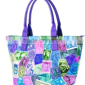 2015 Full Color Canvas Tote Bag Leather Handle thumbnail-2
