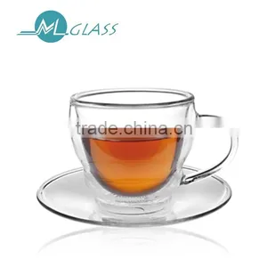 Wholesale High Quality 300ml Double Wall Glass Coffee Cup Tea Cup Handmade Glassware N6043 thumbnail-1