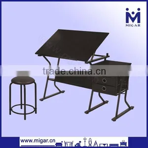 Wholesale Black Steel Engineering Desk With Table Top Adjustable and Three Drawers thumbnail-1