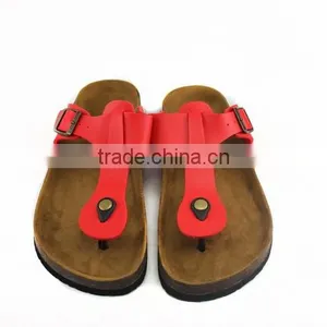 2015 Red Flip-flops Cork Outsole Lady Leather Sandal Shoes thumbnail-2