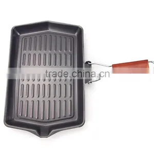 Steak BBQ Grill Pan With Foldable Wooden Handle thumbnail-2