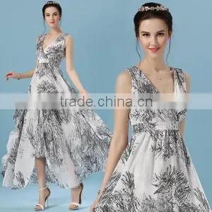 2016 Summer Chiffon Ink Printed Maxi Floor Dress Beach Dress (LCHDS33) thumbnail-1