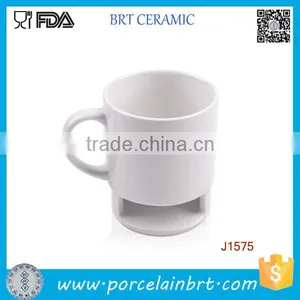 Fashion White Ceramic Coffee Mug With Cookie Pocket thumbnail-1