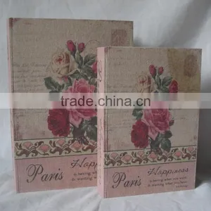 Antique Wooden Book Box With Linen Printing Covered thumbnail-2