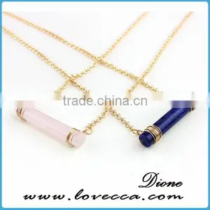 HOT Selling~ Fashion Lapis Lazuli Stone Round Bar Shape Chain Necklace thumbnail-1