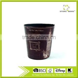 Eiffel Tower Print Waste Bin Faux Leather Black Open Top Trash Can thumbnail-1