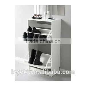 New Design Shoe Cabinet With 2 Compartments E1 Rank MDF Wooden Shoe Storage With Glossy Finished Shoe Cabinet thumbnail-2
