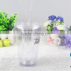 Custom Logo Design Double Wall Plastic Tumbler With Straw thumbnail-2