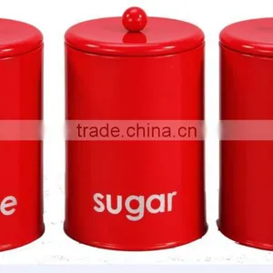 Set of 3 Sugar Coffee Tea Canister in Red thumbnail-1
