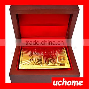 UCHOME Practical Artistic Gold Foil Plated Poker Playing Card Wooden Box Case For Present Gift thumbnail-1