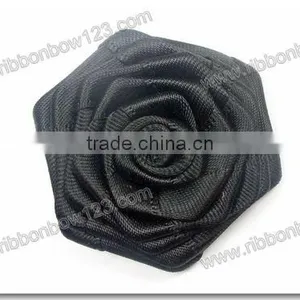 Satin 3 Inch Black Ribbon Roses thumbnail-1
