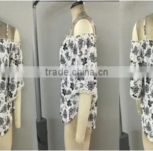 Smocked off the Shoulder With Pan Pan Trim Top thumbnail-1