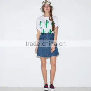 MGOO Imported Factory Manufacturer Fashion Denim Blue Buttons Skirts For Women A Line Knee Length 15144B699 thumbnail-5