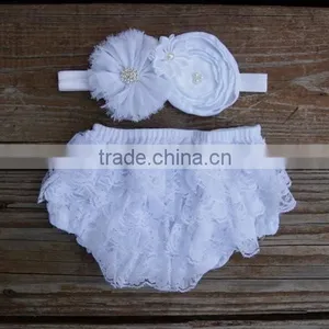 Hot Selling Baby Clothes Infant Lavender Ruffle Bloomer Wholesale Baby Girl Diaper Cover With Headband thumbnail-4