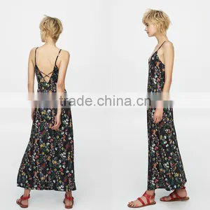 Spaghetti Strap and V-neck Ladies Hem Split Sleeveless Maxi Dress thumbnail-4