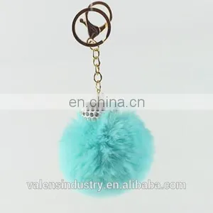 New Design Custom Faux Rabbit Fur Pom Pom Ball Keychain With Crystal Decorated for Girls' Gift Bag Accessories Car Pendant thumbnail-2