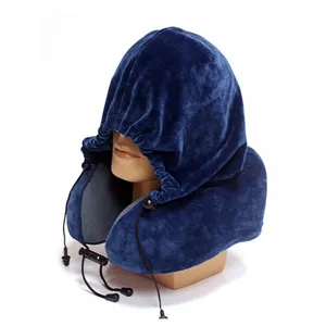 Traveling Equipment Sleep Well Hoodie Travel Memory Foam Neck Pillow Cotton Cover thumbnail-1