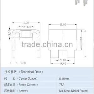 Brass Terminal Components Metal Parts 75A Center Space 6.40*9.80mm thumbnail-2