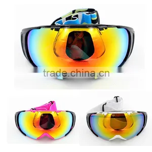 Fashion Design Spherical REVO Lens Waterproof Anti Shock Snow Ski Goggles With White High Ribbon Strap thumbnail-1