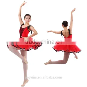 Classic Chinese Red Ballet Performance Tutu Dress With Fashionable Tassel and V Lace Front thumbnail-1