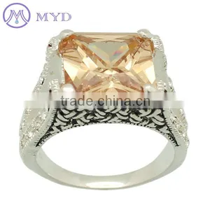 925 Sterling Silver Yellow Stone Ring thumbnail-1