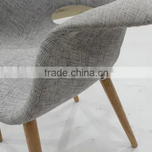 Replica Fiberlgass Material Wooden Legs Fabric Blue Color Organic Chair by Eero Saarinen thumbnail-5