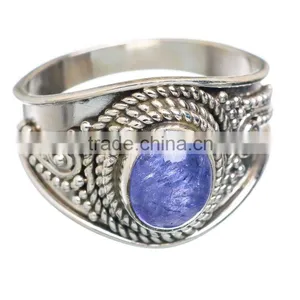 925 SOLID STERLING FINE SILVER LIGHT WEIGHT DESIGN TANZANITE RING thumbnail-1