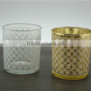 Gold Printed Web Design Glass Jars for Candle Making / Spray White Glass Votive Holders thumbnail-3