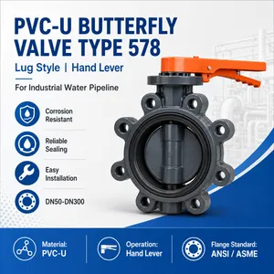 PVC-U Lug Style Butterfly Valve Type 578 With Hand Lever For Water Treatment Pipeline thumbnail-1