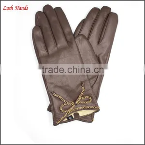 Popular Simple Style Brown Leather Gloves for Women thumbnail-5